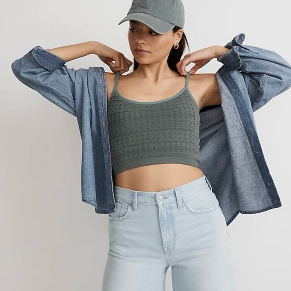 NWT Madewell Seamless Pointelle Crop Cami - Architect Green - Size L/XL - Picture 2 of 6